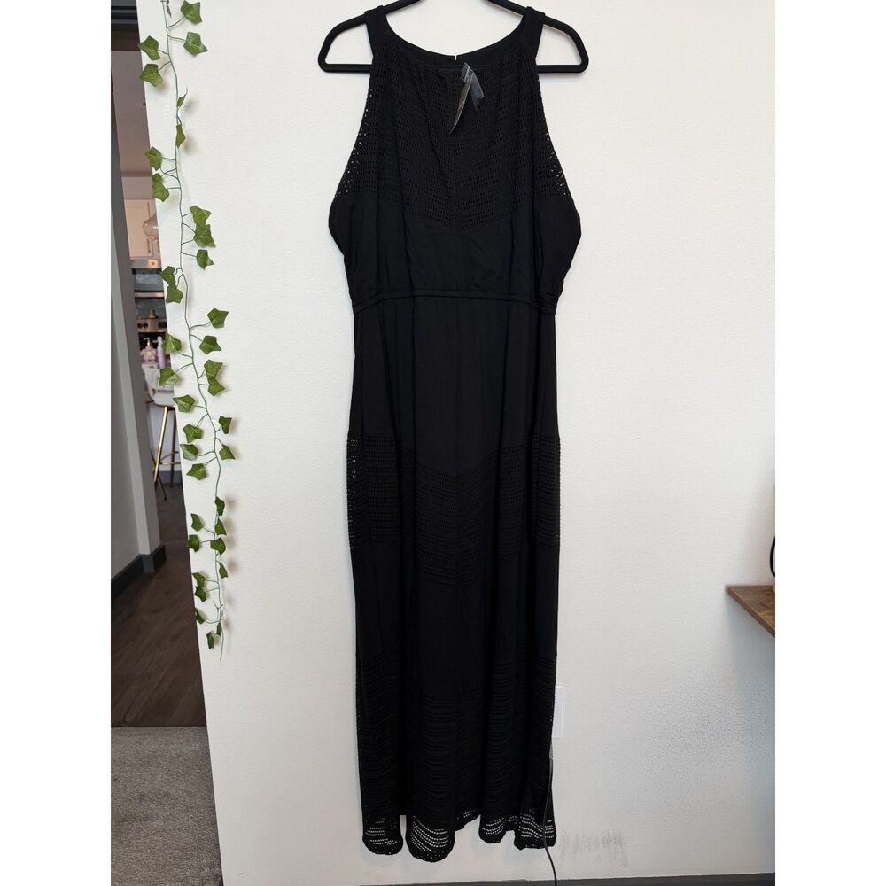 NWT Chicos maxi black dress with mesh details
